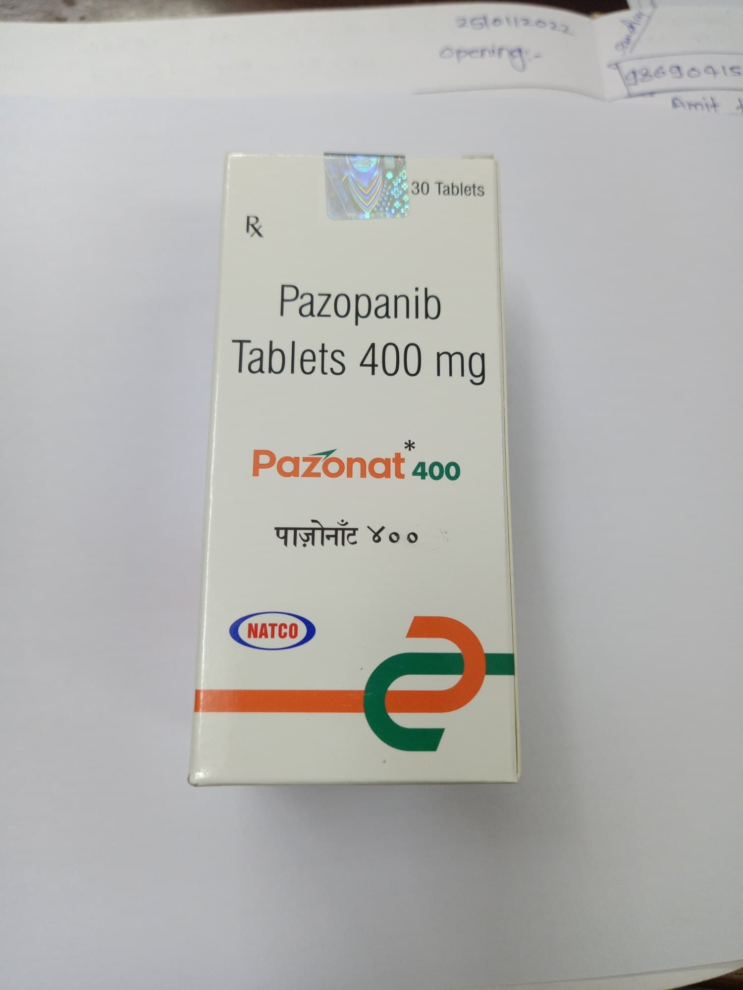 Pazopanib 400 Mg Tablet