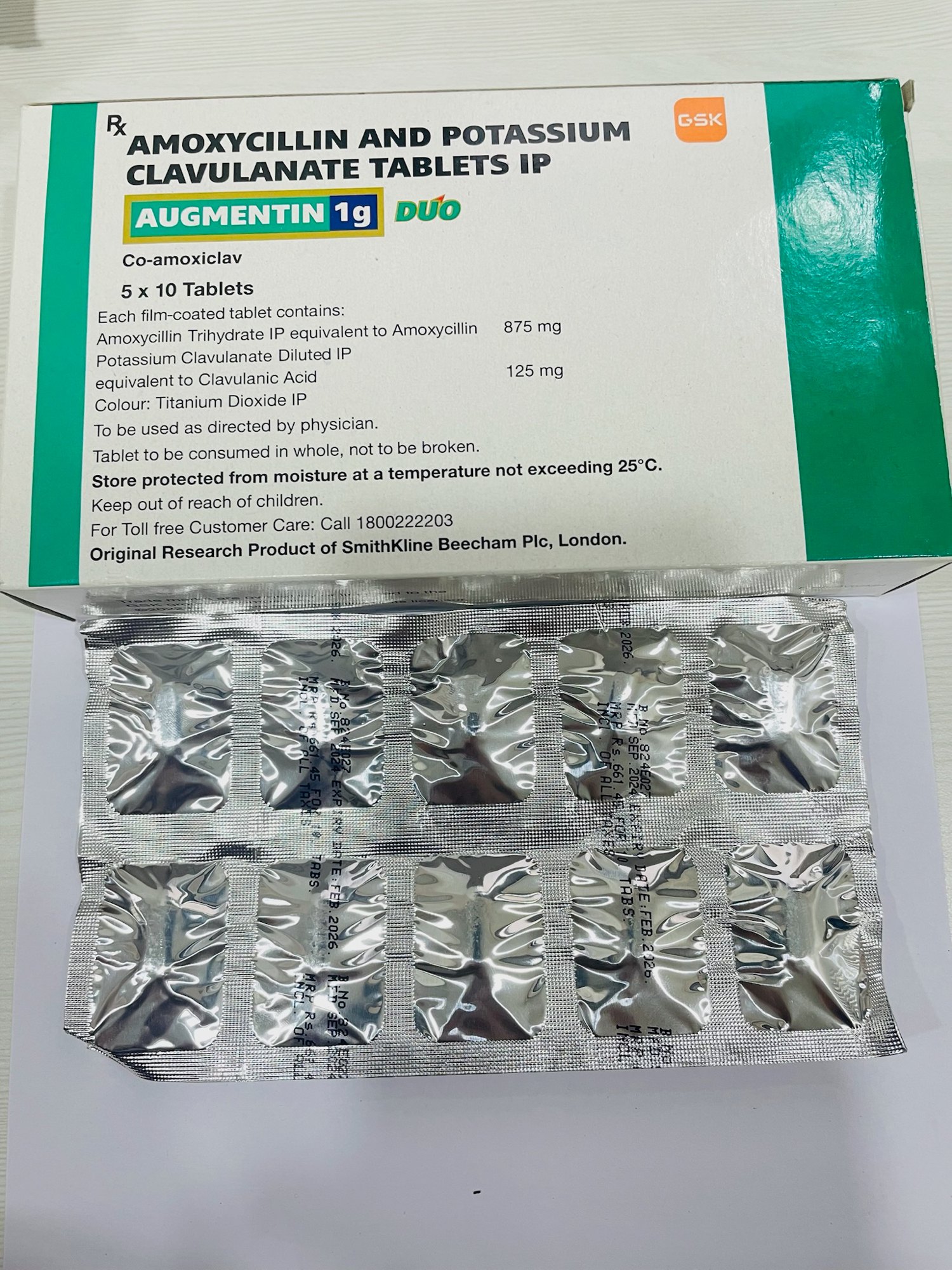Augmentin - Amoxycilin and Potassium Clavulante 1000 mg Duo Tabs